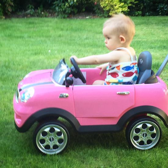 pink mini cooper push car